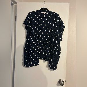 Navy and white polka dot cover up